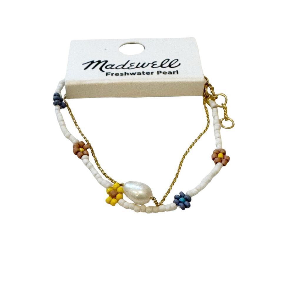 Madewell Freshwater Pearl Daisy Bracelet Set Lighthouse Gold Plated Brass NWT